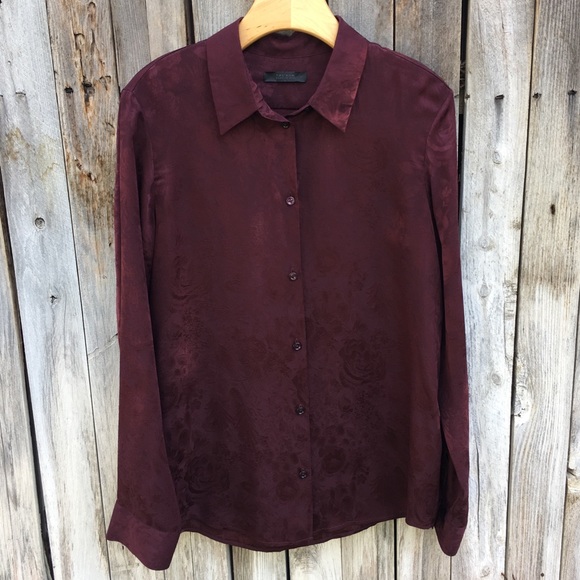 The Row Tops - The Row Jacquard Silk Stretch Shirt Burgundy 12